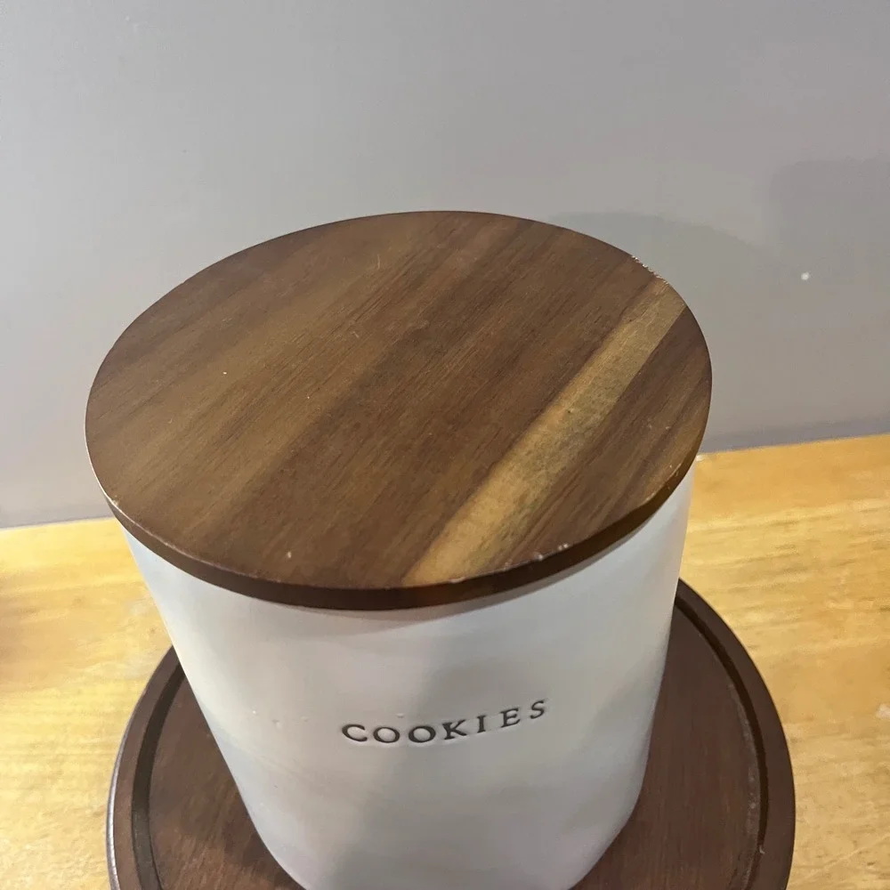 Hearth & Hand Magnolia Cream Stoneware Cookie Jar with Wood Lid Modern Farmhouse